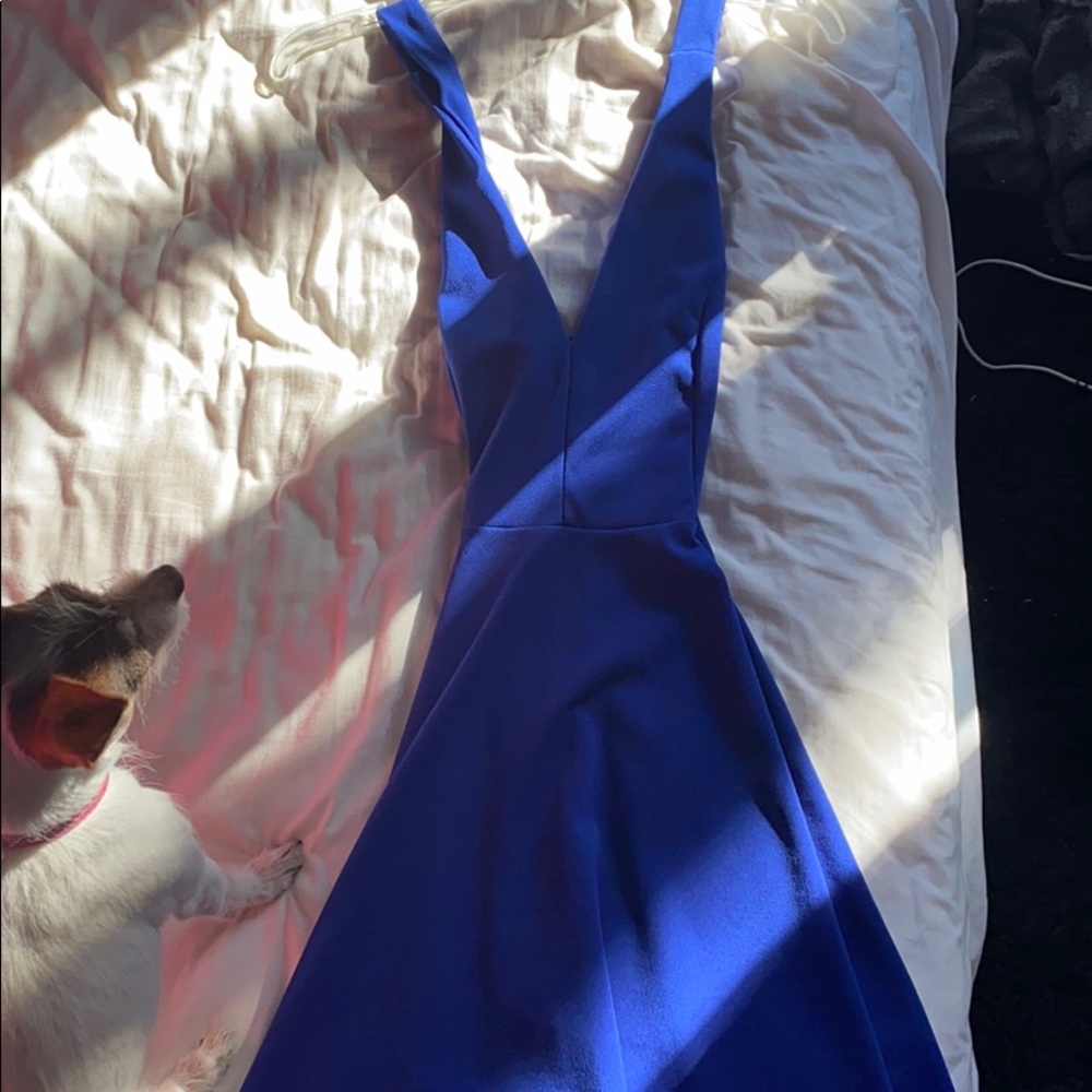 Dark Blue V-Neck Fit-Flare Dress